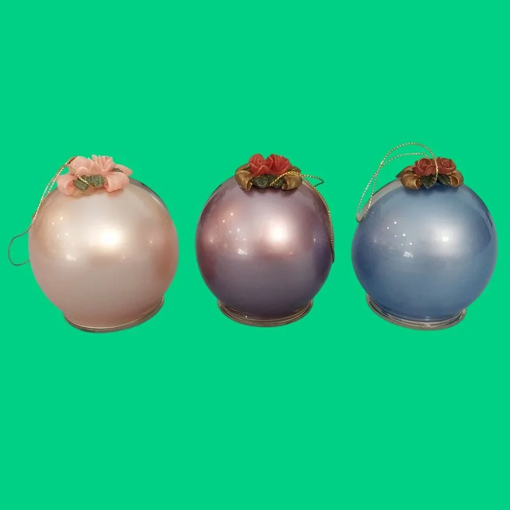 Vintage Christmas Set Of 3 Glass Globe Ornament Angel Reindeer Dolphin - Picture 5 of 8